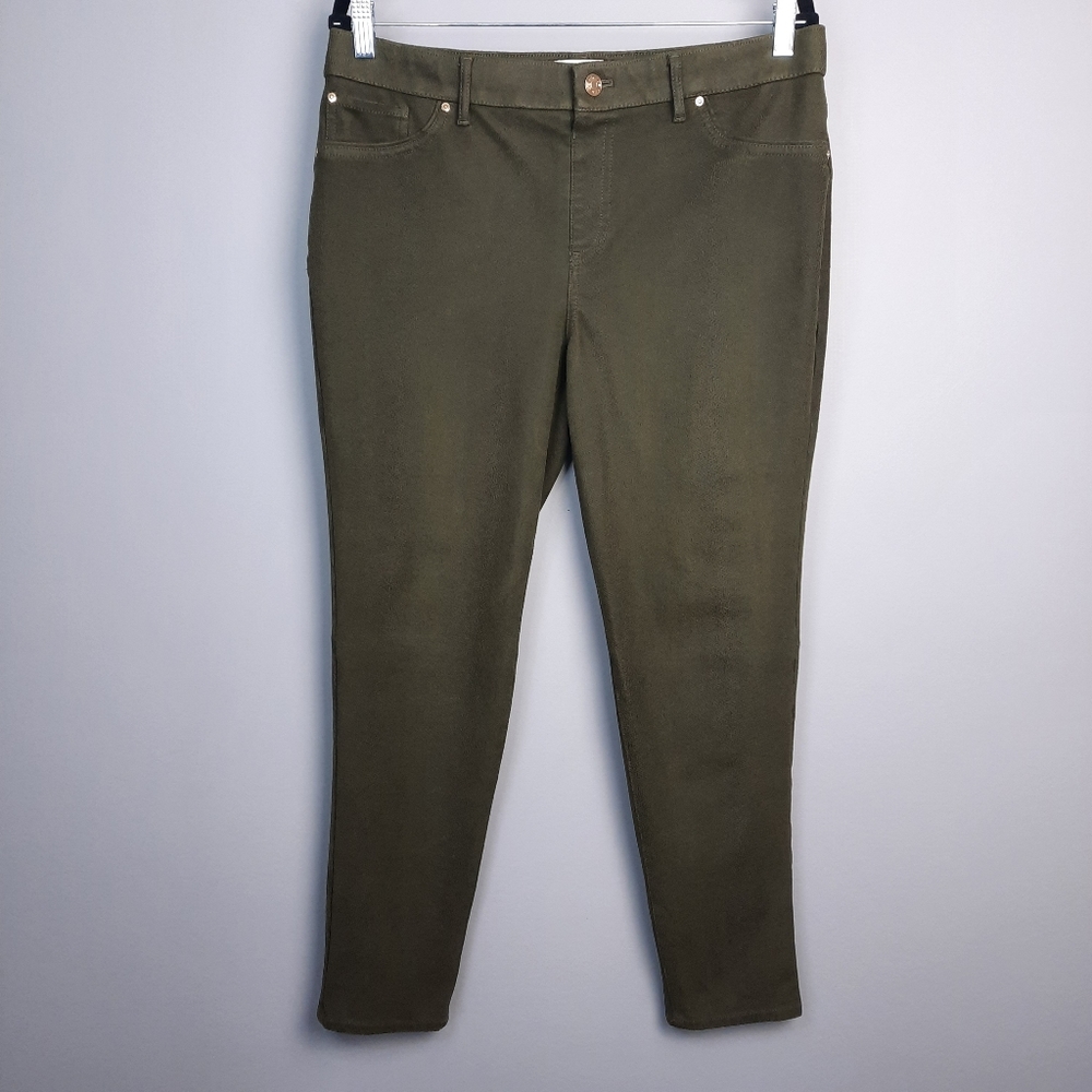 Chico's Olive Green Snakeskin Print Slim Leg Pants size 10